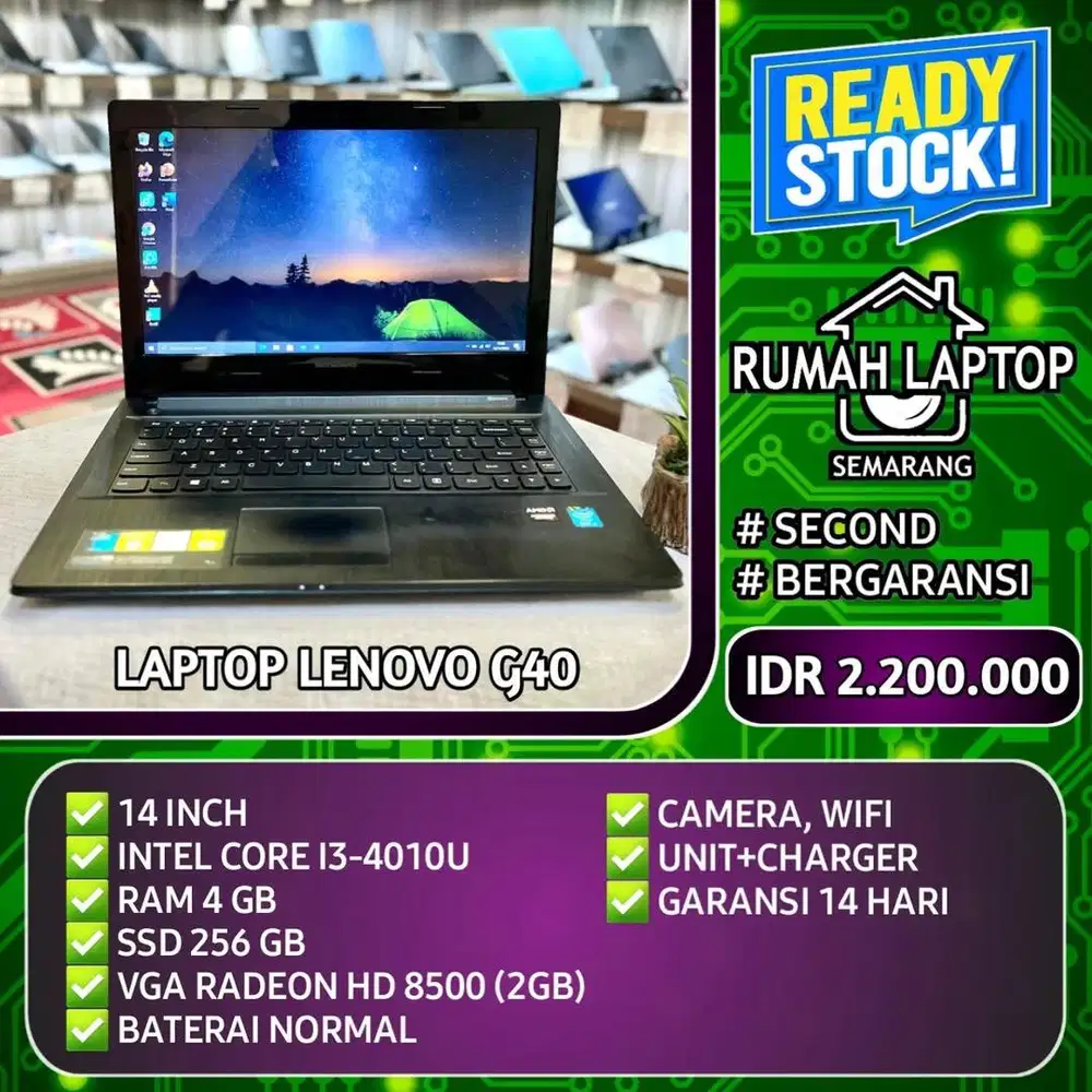Laptop Lenovo G40 (second). Core i3-4010U. RAM 4 GB. SSD 256 GB. VGA