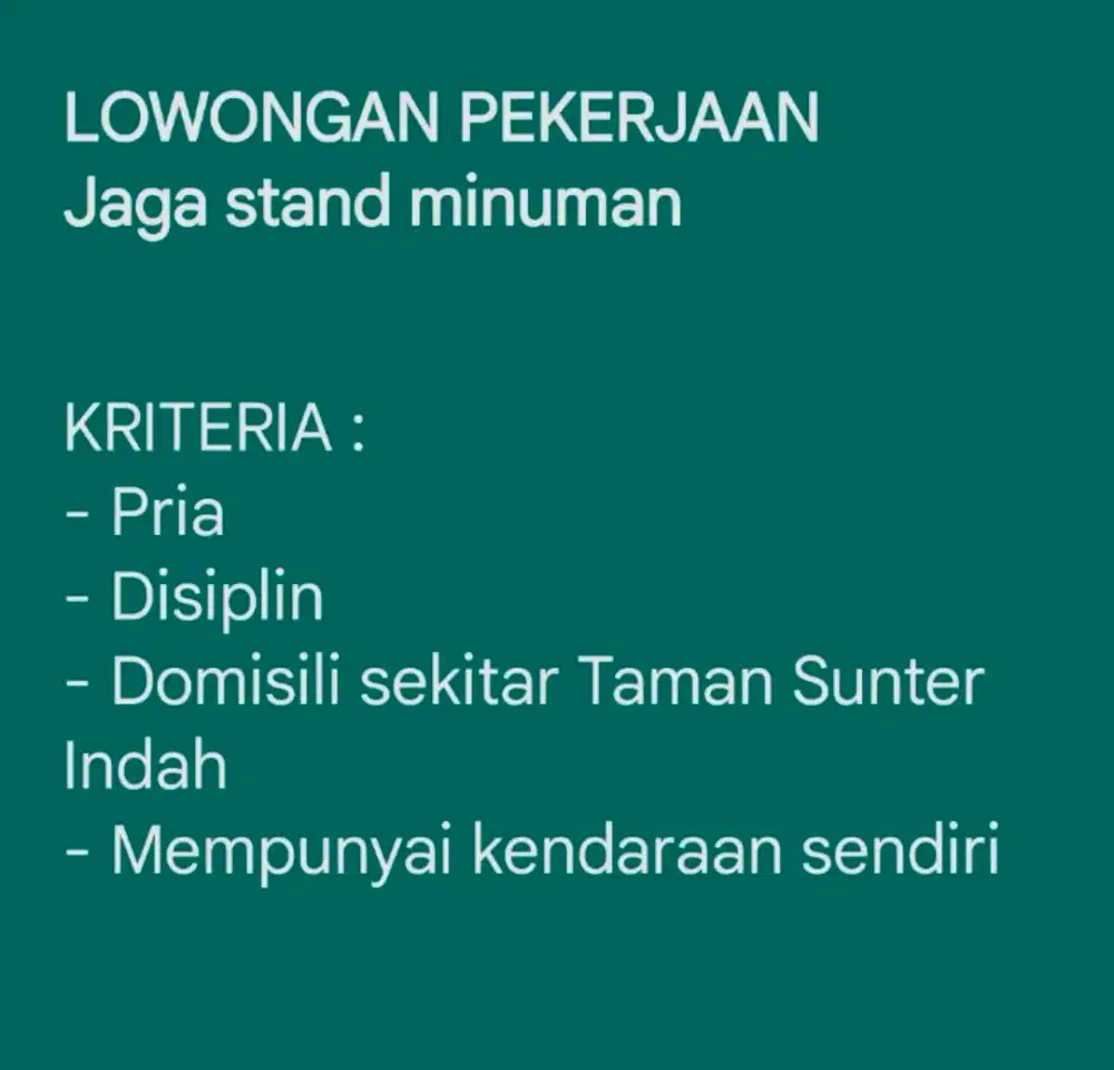 LOWONGAN PEKERJAAN SEGERA