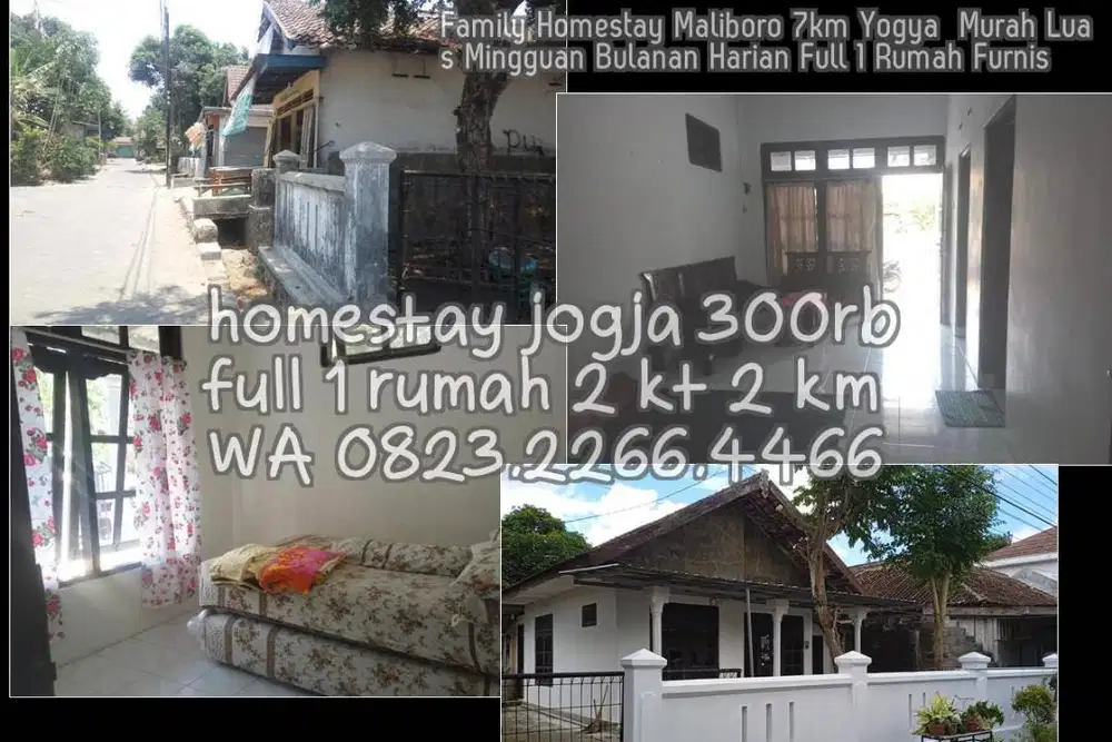 Family Homestay Maliboro 7km Yogya  Murah Luas Mingguan Bulanan Harian