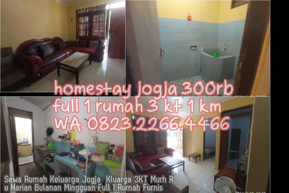 Sewa Rumah Keluarga Jogja  Kluarga 3KT Murh Ru Harian Bulanan Mingguan
