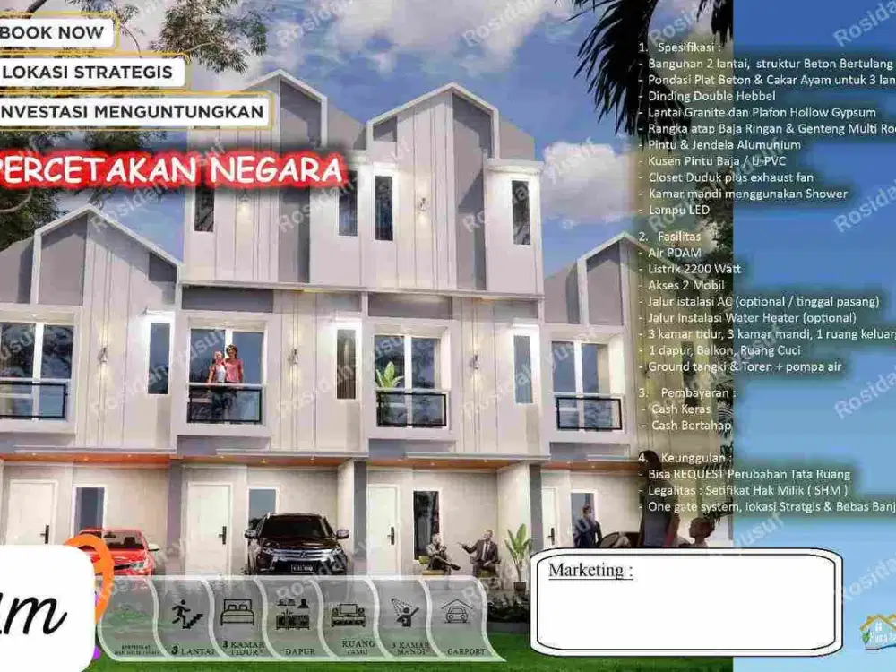 Rumah baru mewah 2-3 lantai di pencetakan  negara jakpus