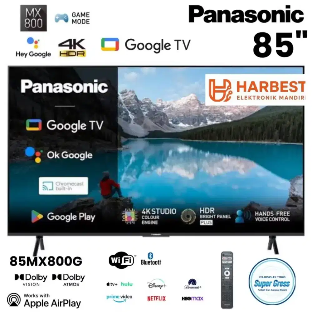 PANASONIC 4K UHD Google TV 85 Inch HDR10+ Dolby Atmos 85MX800G Airplay