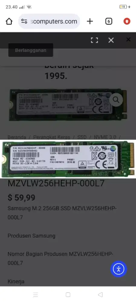 Samsung M.2 256GB SSD MZVLW256HEHP-000L7 JAKSEL