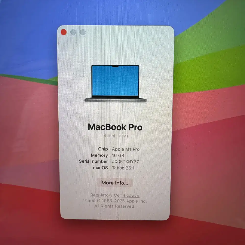 Macbook M1 pro 14 inch Ram 16 Ssd 512 Full set buat desain editing