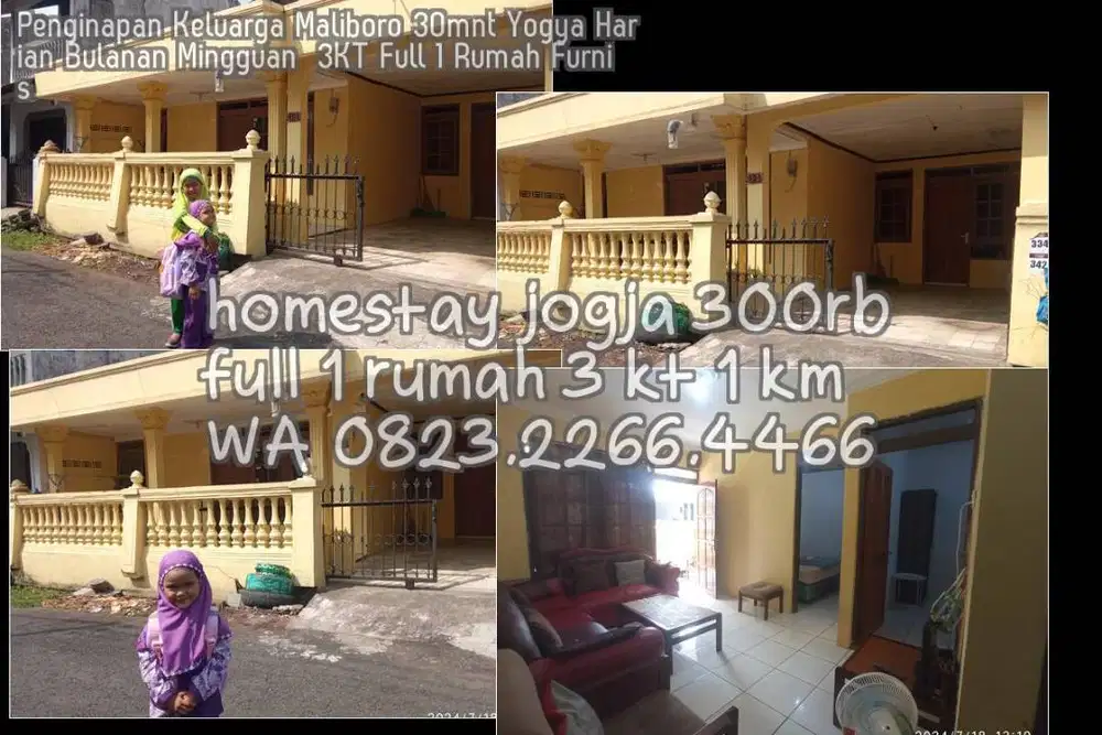 Penginapan Keluarga Maliboro 30mnt Yogya Harian Bulanan Mingguan  3KT