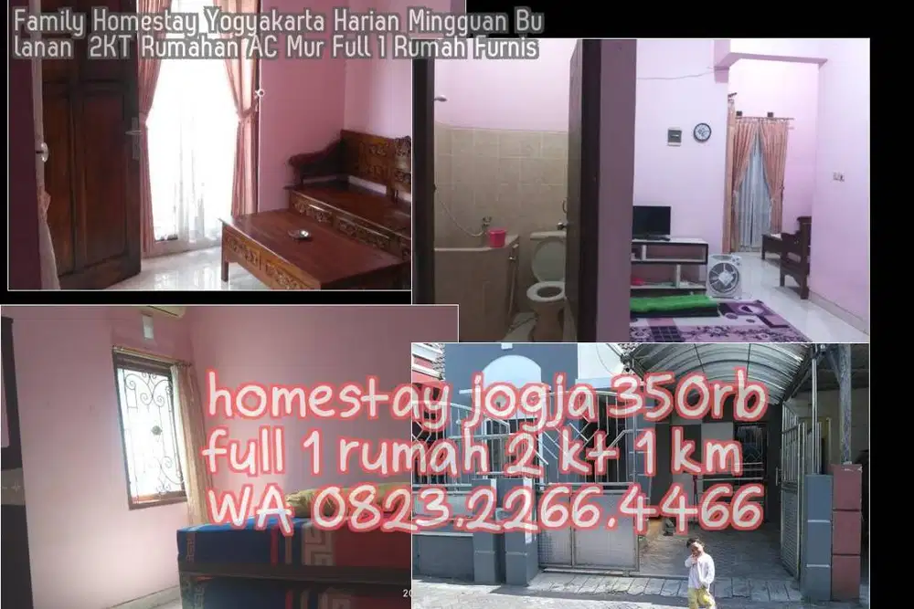 Family Homestay Yogyakarta Harian Mingguan Bulanan  2KT Rumahan AC Mur