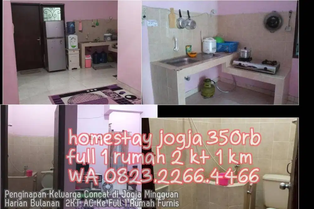 Penginapan Keluarga Concat di Jogja Mingguan Harian Bulanan  2KT AC Ke