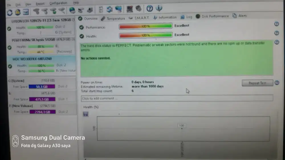 Hardisk PC 3TB 0 hari / jam 100% normal aman