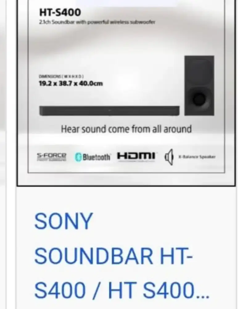 Speaker Sony Home Theater Soundbar Murah Subwoofer Wireless HT S400