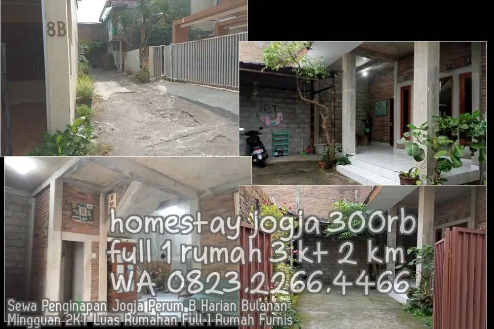 Sewa Penginapan Jogja Perum B Harian Bulanan Mingguan 2KT Luas Rumahan