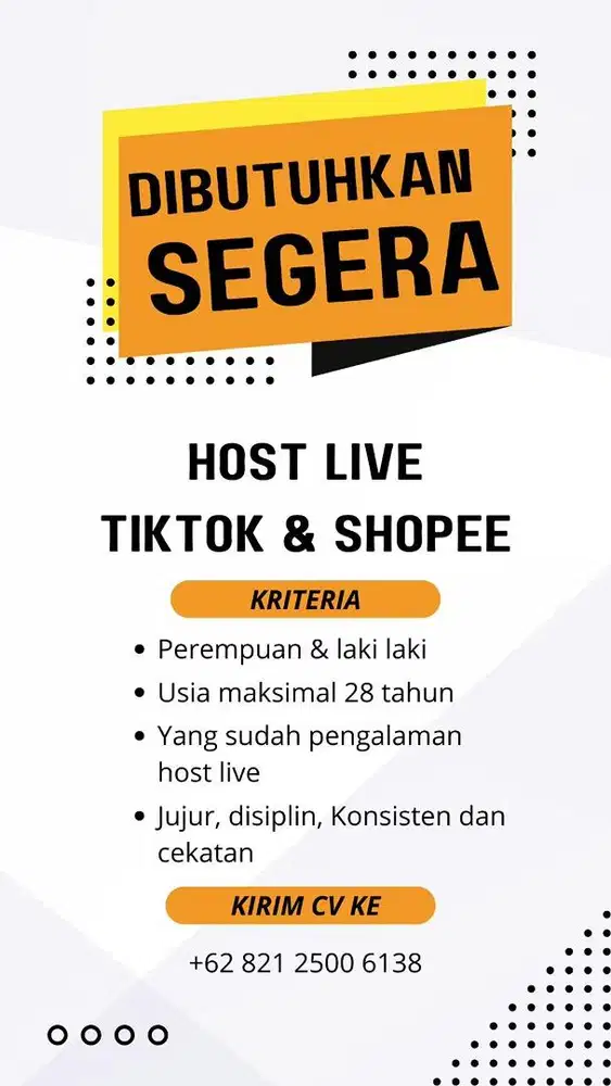LOWONGAN KERJA HOST LIVE