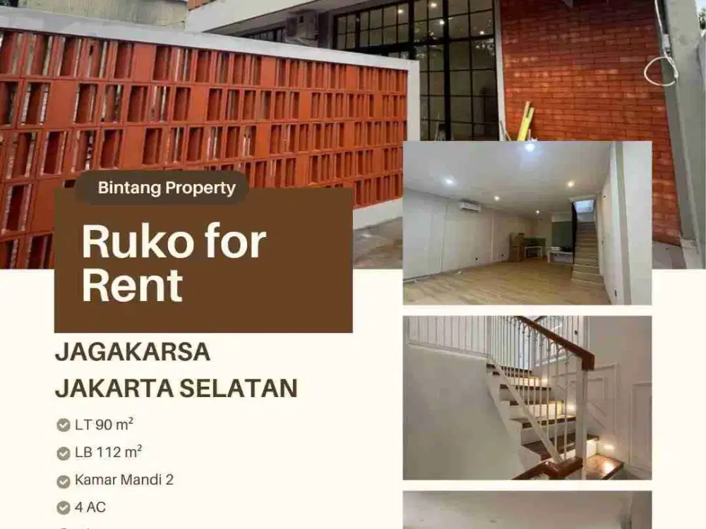 DISEWAKAN RUKO DI JAGAKARSA JAKARTA SELATAN  BAGUS 2 LANTAI SIAP PAKAI