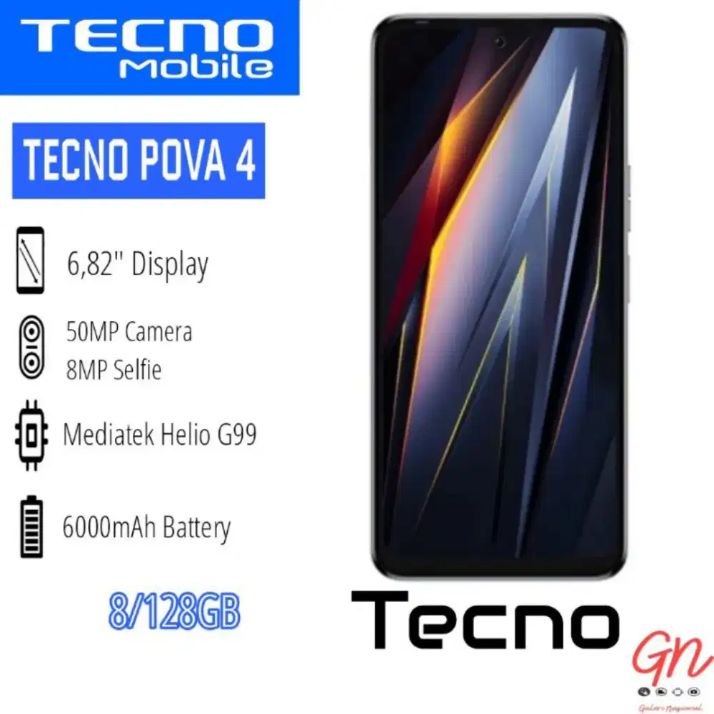Tecno pova 4 ram 8GB 128gb baterai 6000 baru garansi resmi 1 tahun