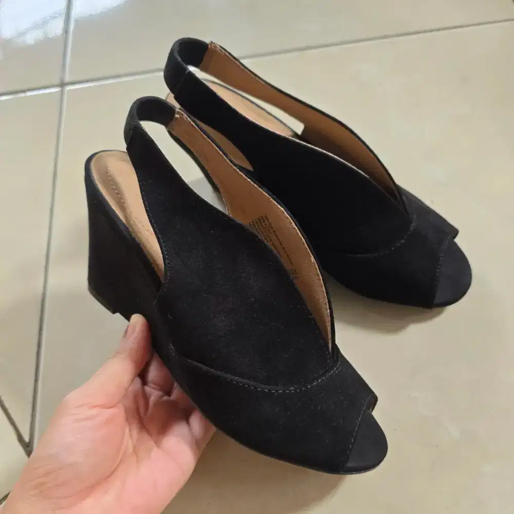 Preloved Wedges Slingback Suede Payless Deflex Comfort Peep Toe