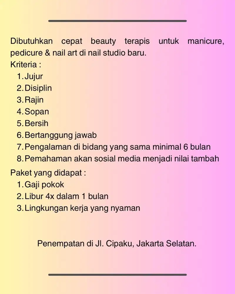 Nail artist dibutuhkan URGENT