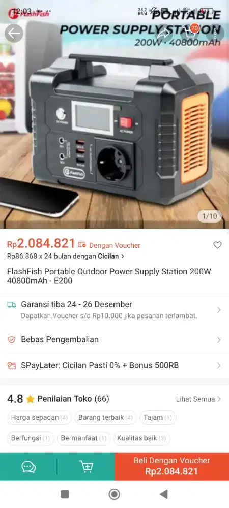 Power station flashfish e200 masih normal lancar