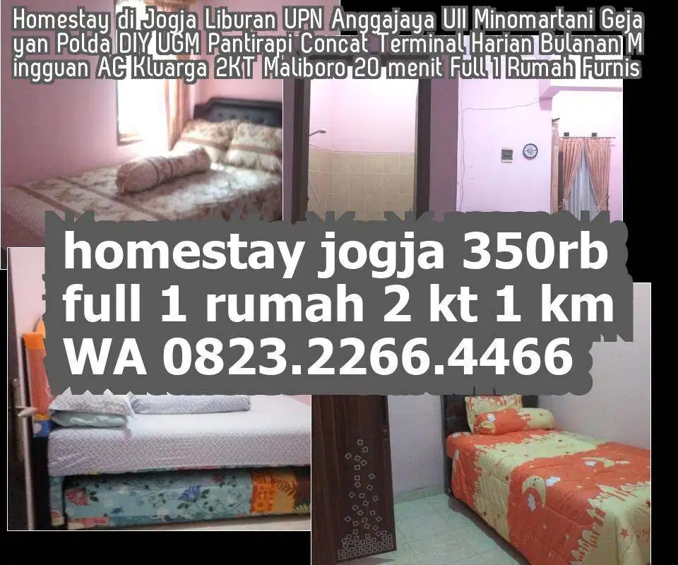 Sewa Rumah Keluarga di Jogja  2KT AC Rumahan K Mingguan Bulanan Harian