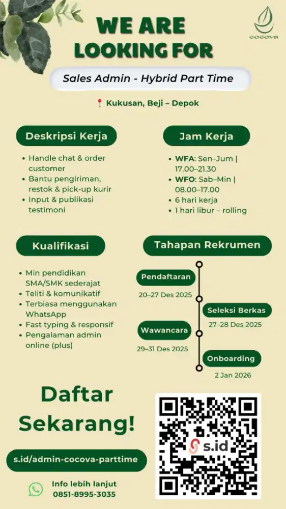 Sales Admin COCOVA - Hybrid Part Time