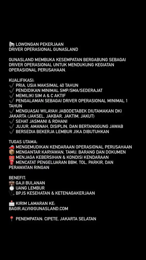 Driver Operasional Perusahaan