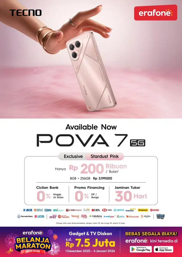 READY STOK TECNO POVA 7 8/256 5G PINK