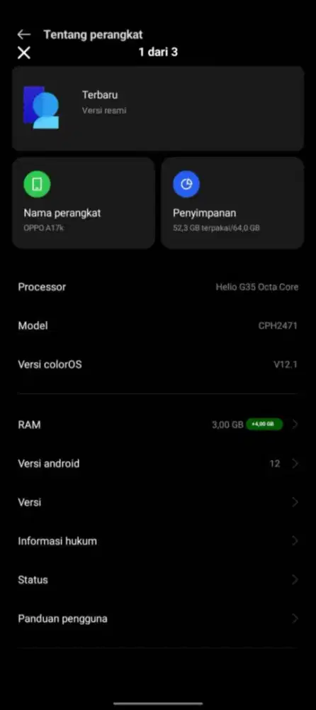 Oppo A17k ram 3+4/64