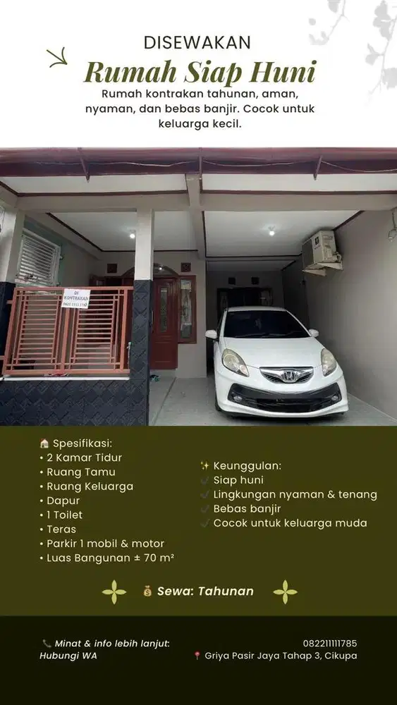 DiSewakan Ruma Siap Huni , Bersih , Rapi , Cocok utk Keluarga muda !!