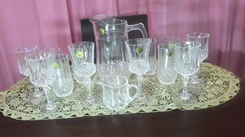 14pc Gelas Kristal set D'Argues France Teko dan gelas