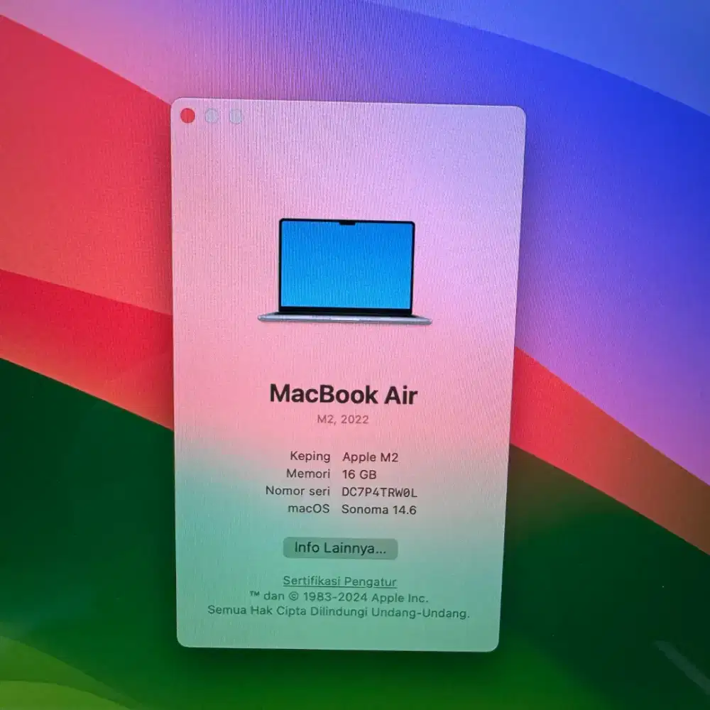Macbook Air M2 2022 layar 13 Inch Ram 16 Ssd 256 Lngkap full mlus lbox
