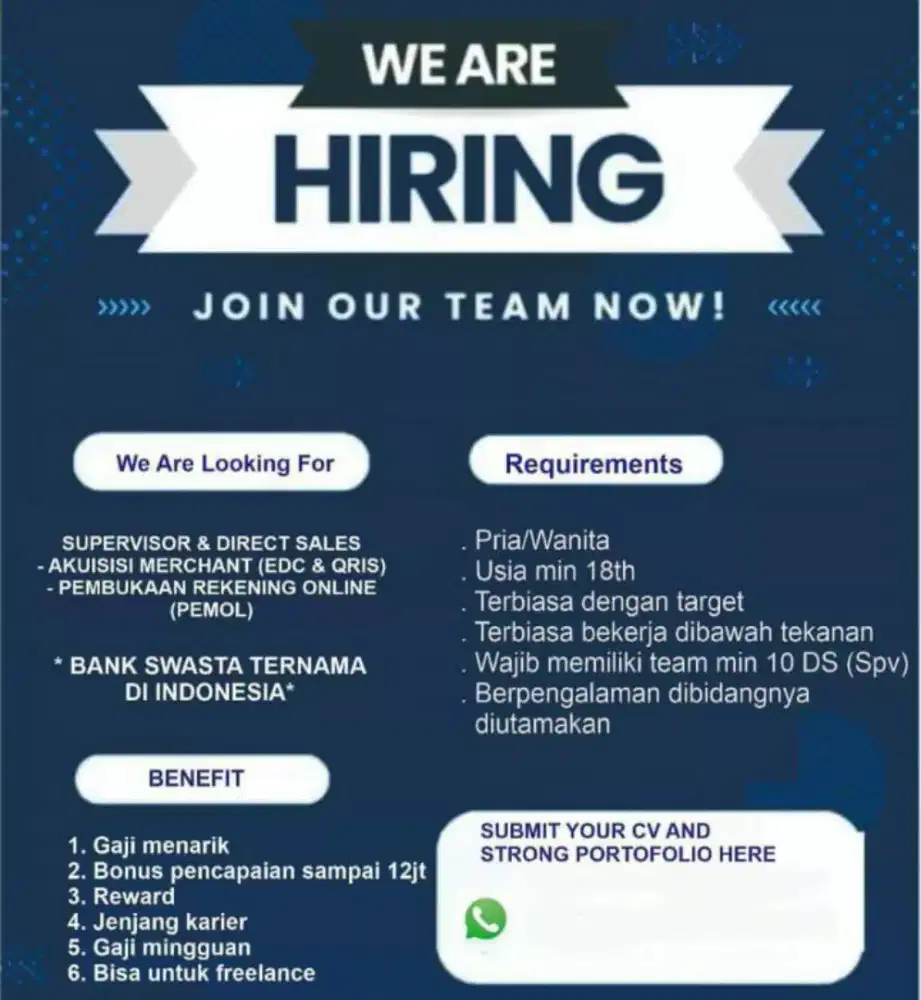 Urgently Need DSR Salah Satu Bank Swasta Ternama