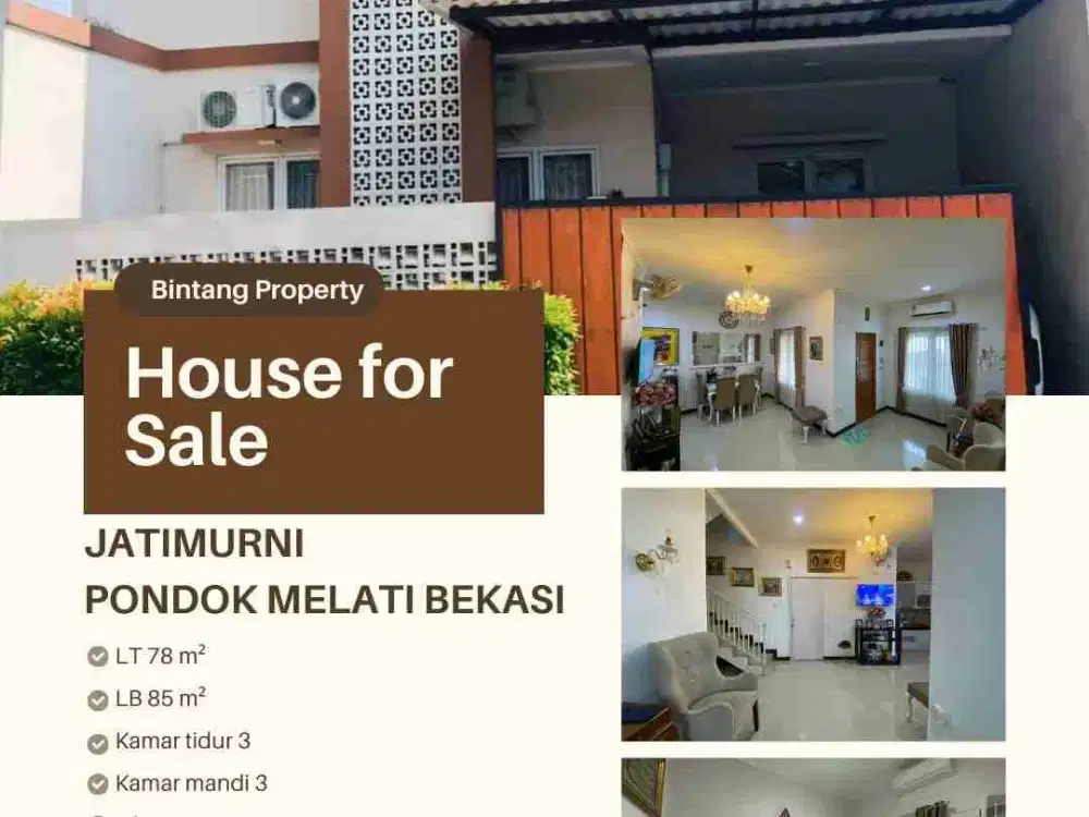 DIJUAL RUMAH DI JATIMURNI PONDOK MELATI BEKASI DALAM CLUSTER SEMI FURNISHED
