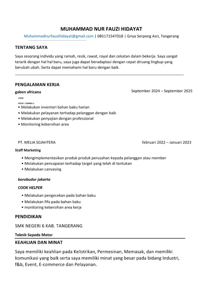 mencari pekerjaan kitchen