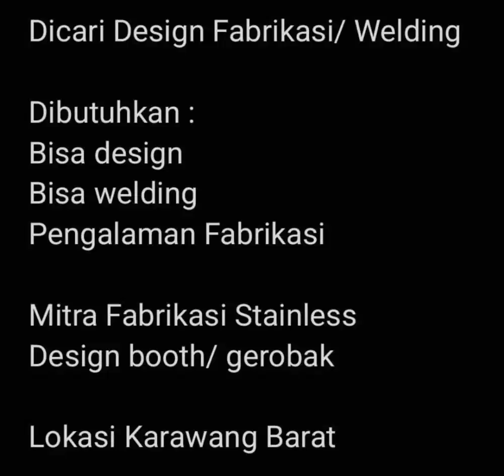 lowongan Welding/ Desain Fabrikasi