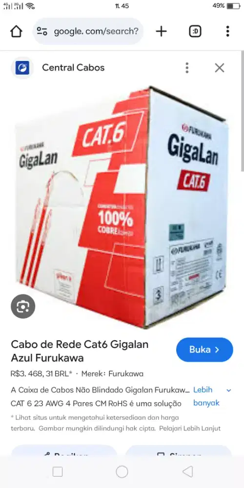 Kabel Lan GIGALAN cat 6 sisa proyek masih utuh 300m