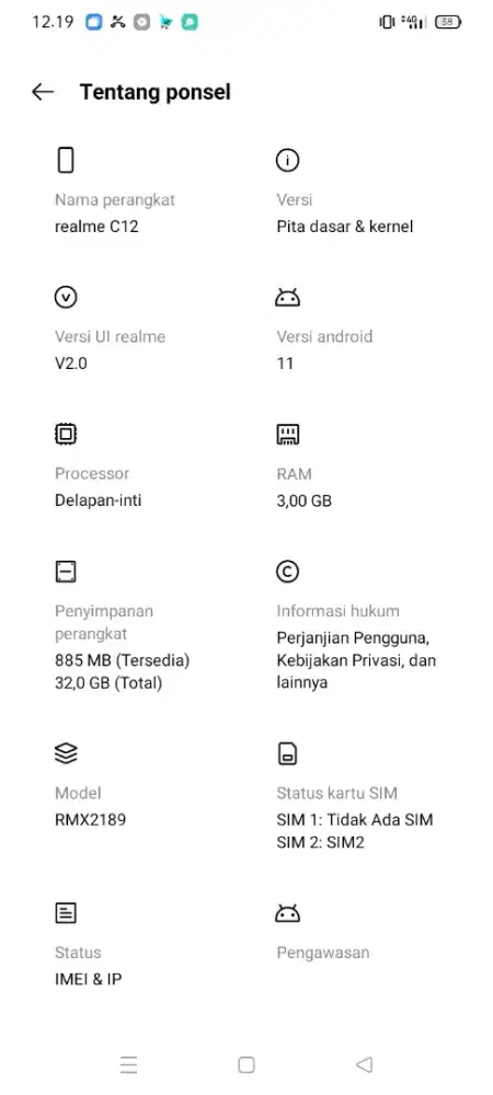 Realme c12  ram 3/32