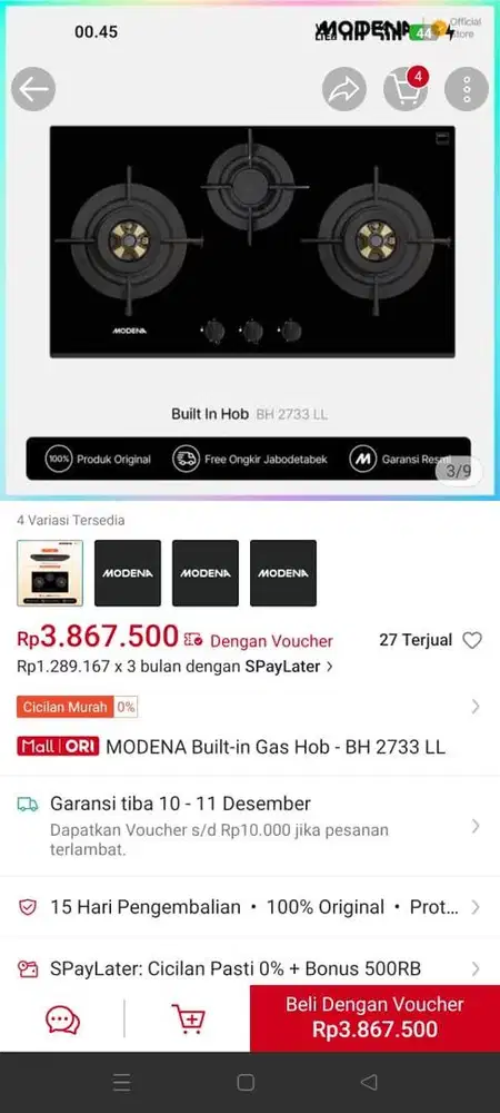 kompor 3 tungku modena