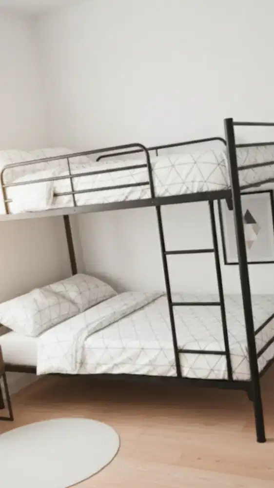 Ranjang Tingkat Besi Hitam Minimalis Modern - Bunk Bed 90x200 Kokoh