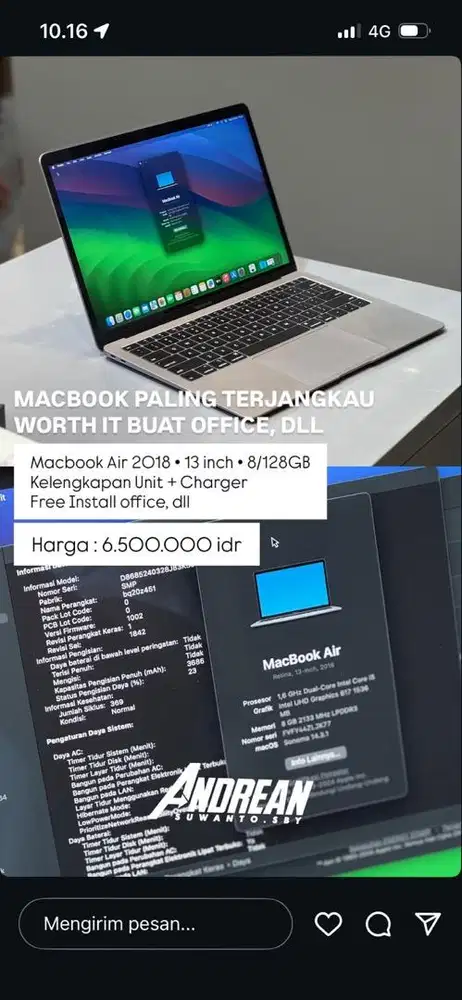 Macbook air 2018 13 inch 8/128