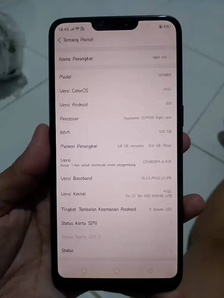 Dijual aja Oppo A3S ram 3/32