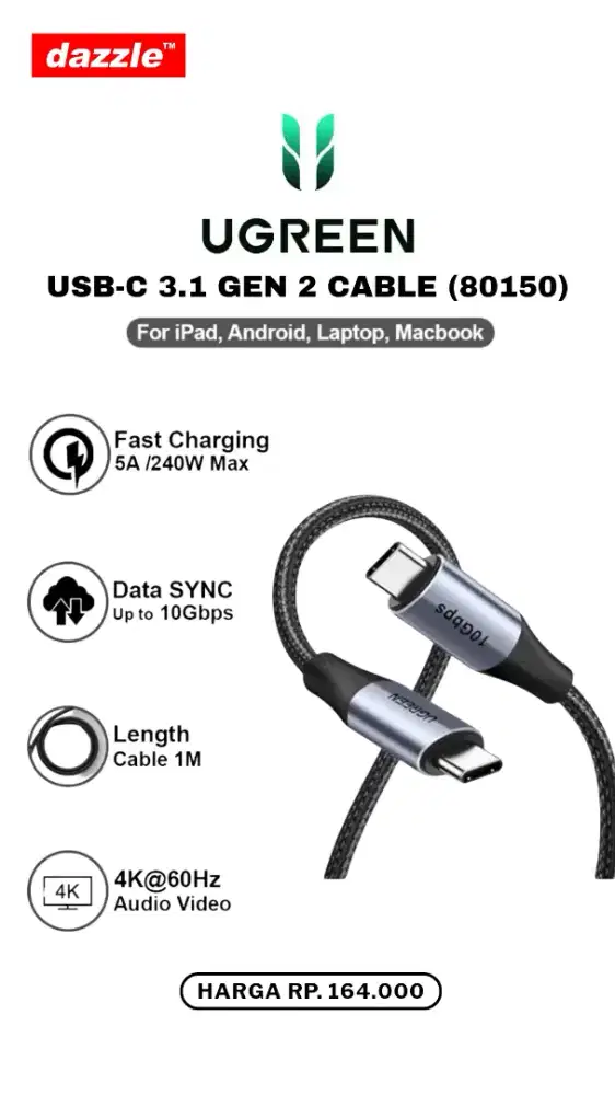 UGREEN C TO C 3.1 GEN 2 CABLE (80150)