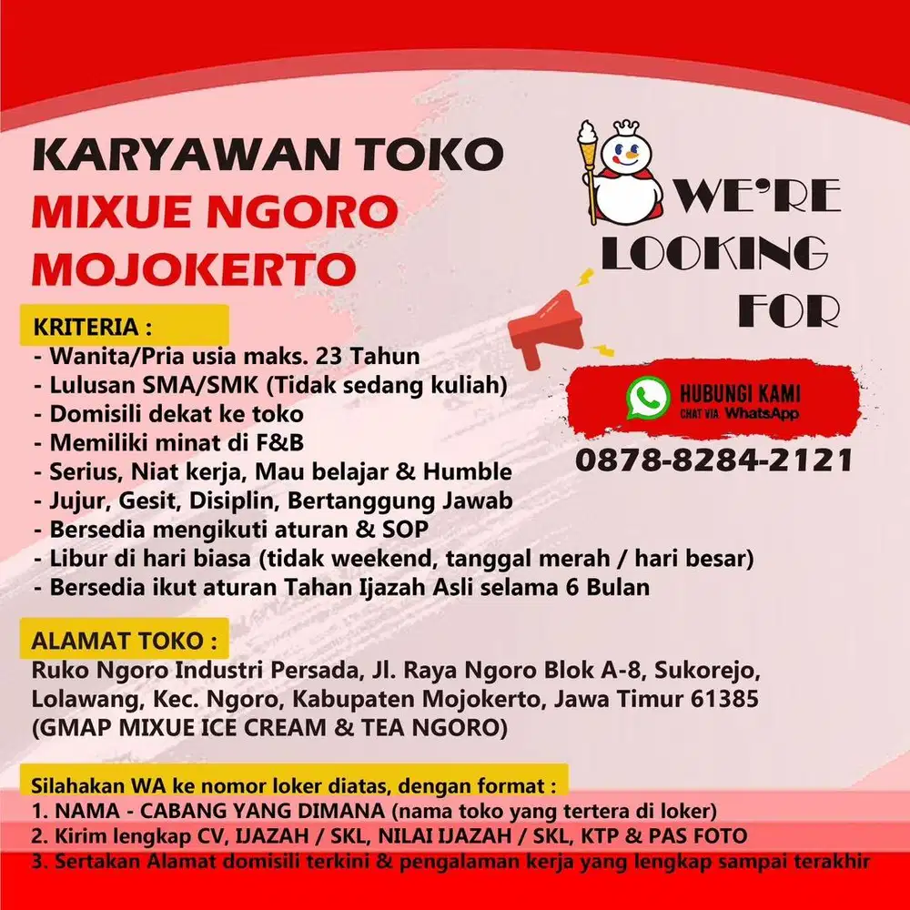 Karyawan toko MIXUE NGORO MOJOKERTO