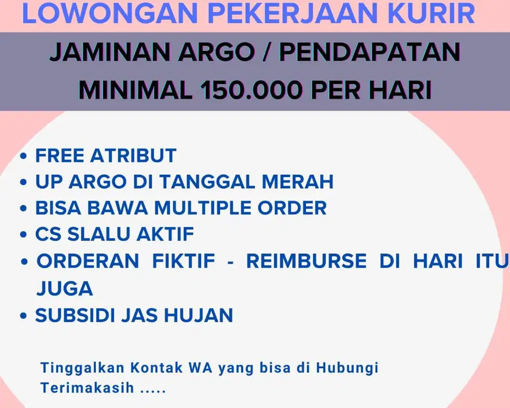 Lowongan kerja/kurir/ojol/food/ojek online/driver/rider/loker kurir