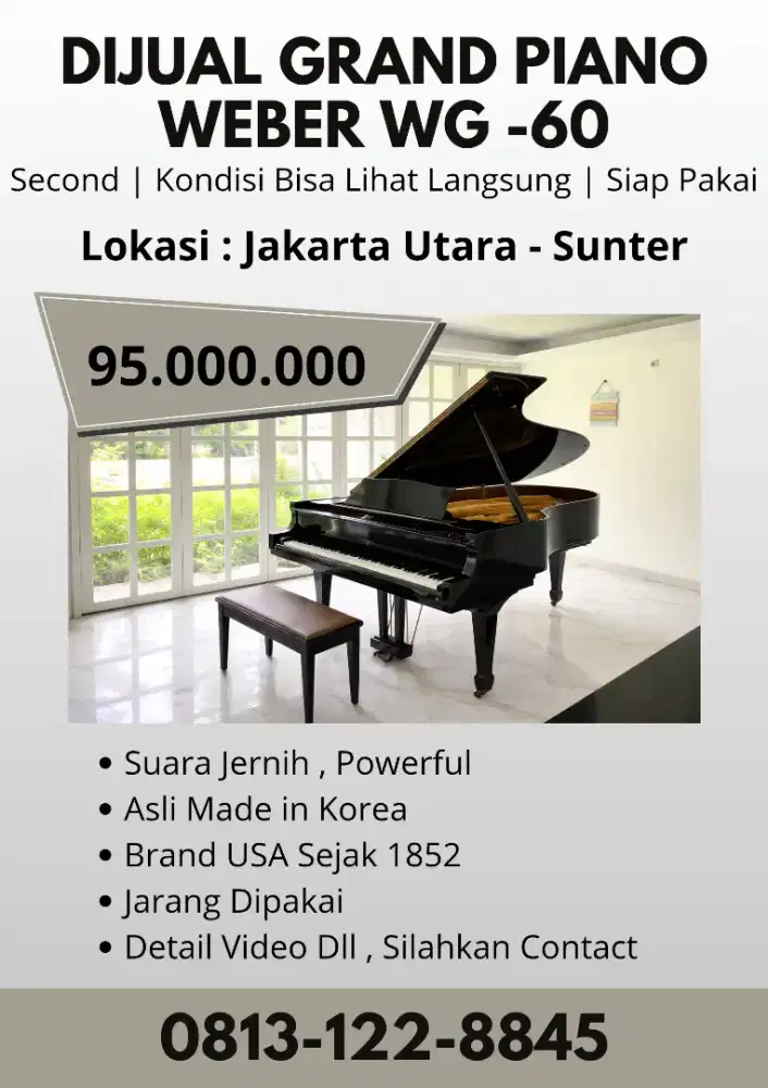 Grand Piano Weber WG-60 Second – Lokasi Sunter, Bisa Cek Langsung