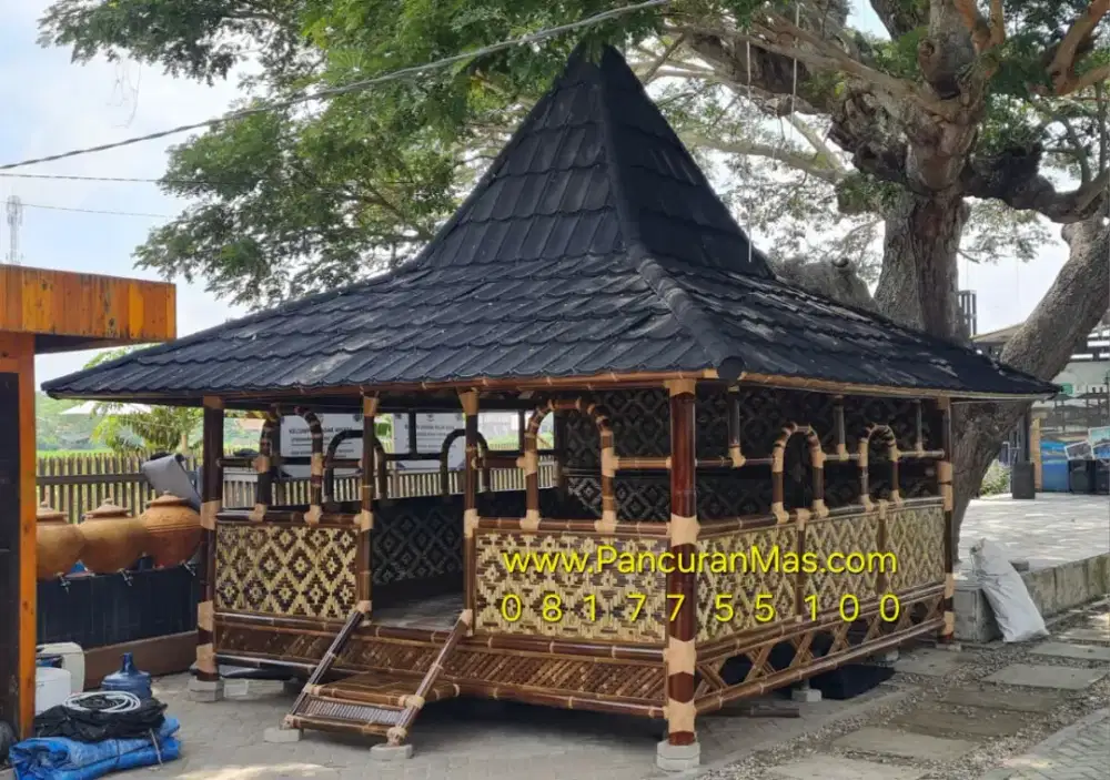 Saung gazebo villa bambu artistik gubuk cottage pondok minimalis