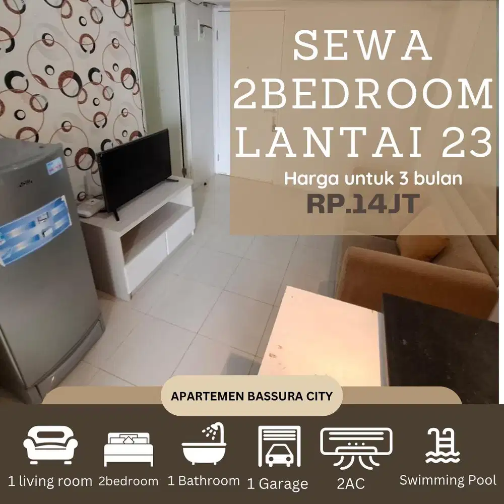 sewa 2 kamar full furnis fasilitas terlengkap apartemen bassura city