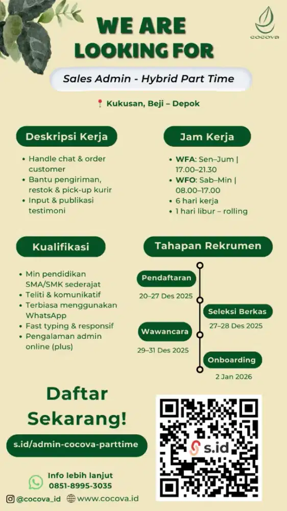 Sales Admin COCOVA - Hybrid Part Time