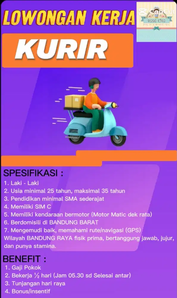 Loker Kurir Pribadi kirim Makanan