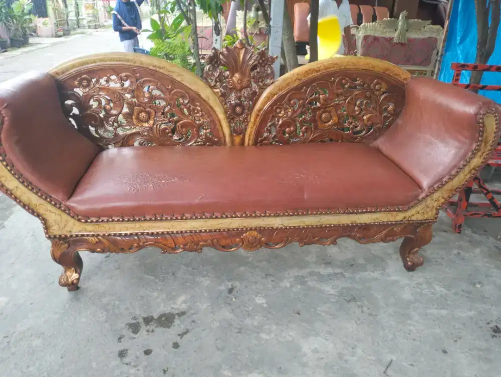 sofa single kayu jati Jepara asli, diganti kain baru