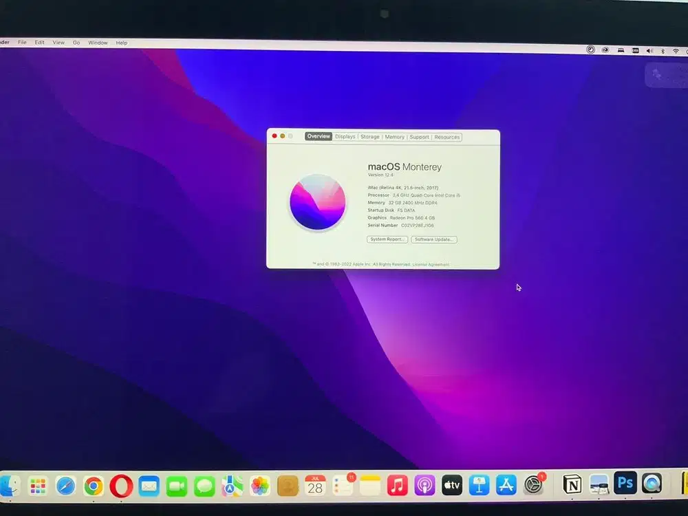 Imac 21.5 inch  murah 2017 4K | 32 GB | SSD 2 TB radeon pro 560 4GB