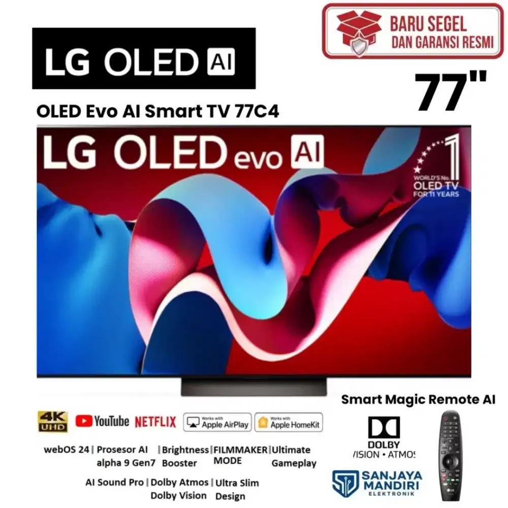 LG OLED 4K SMART TV 77 Inch 77C4 ThinQ AI Dolby Atmos WebOS Alpha 9 AI