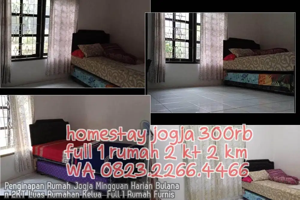 Penginapan Rumah Jogja Mingguan Harian Bulanan 2KT Luas Rumahan Kelua
